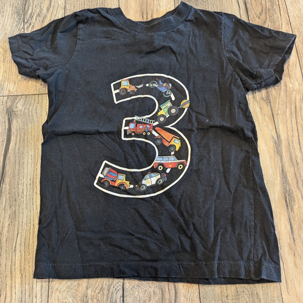 3rd Birthday Graphic Tee Black with Cars and Trucks Size 4T - Picture 2 of 4
